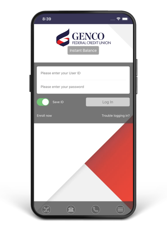 GENCO mobile app login screen on phone.